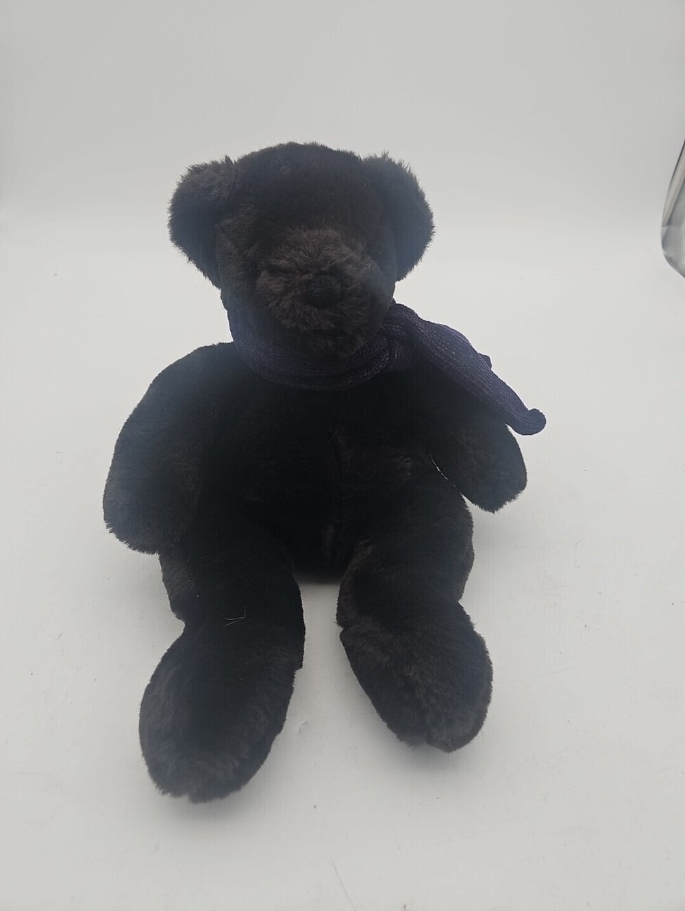 Pottery Barn Bear Dark Brown Espresso Plush Stuffed Animal with Purple Scarf 6"